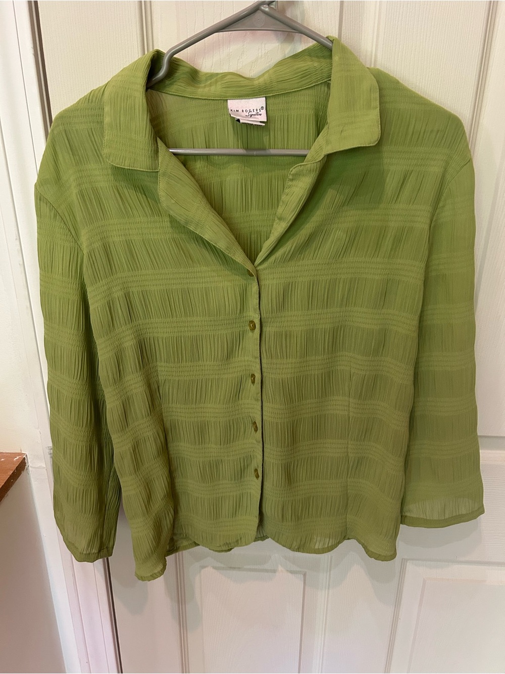 Kim Rogers Olive-Green Textured Button-Down Shirt